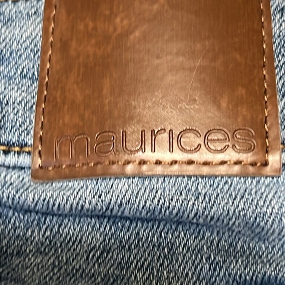 Maurices Blue Distressed Denim Mini Skirt. Size 4 - Picture 3 of 10